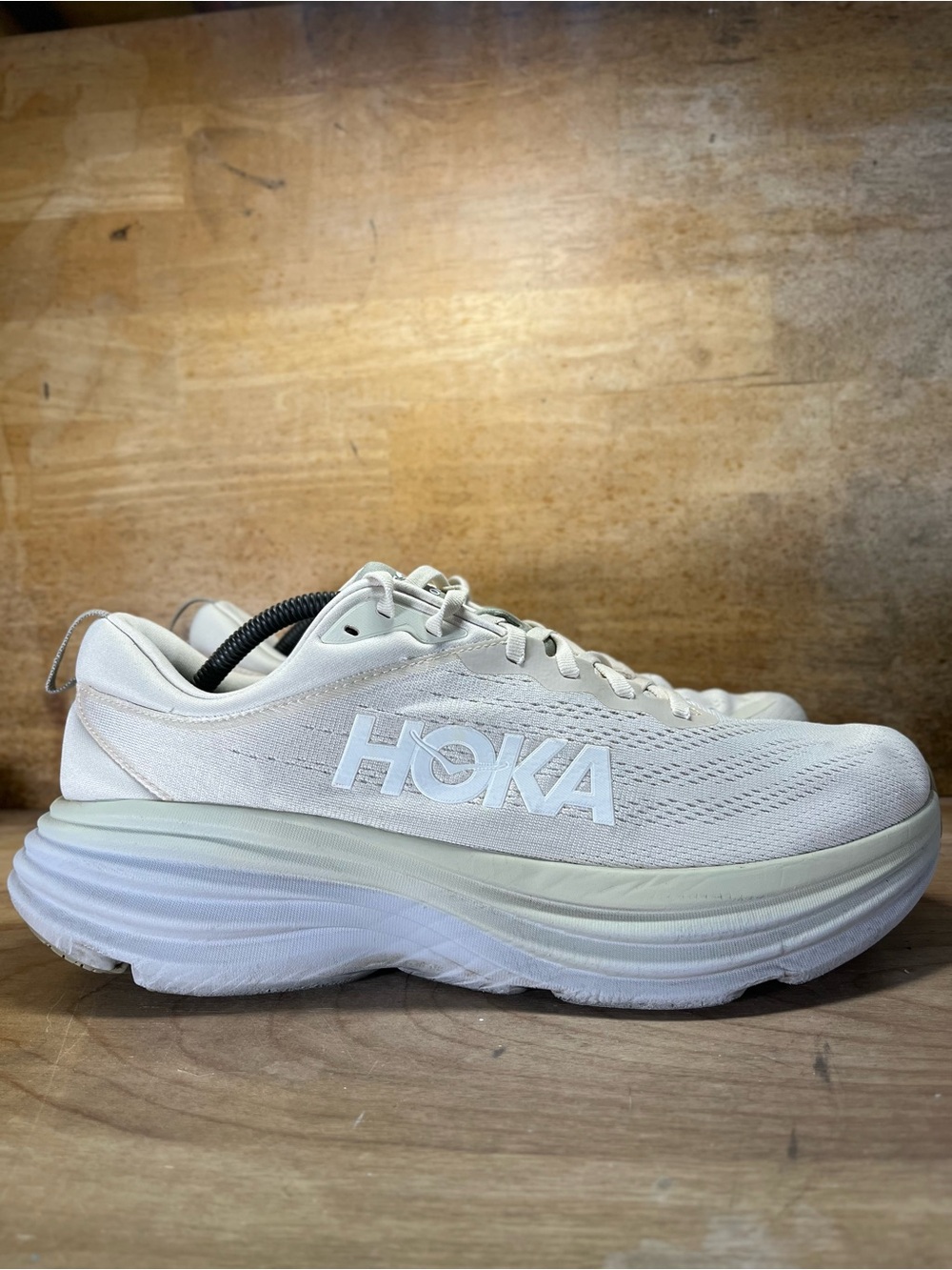 Hoka One One Bondi 8 REFLECTIVE Mens Size 12 Running Shoes Sneakers Oat Milk
